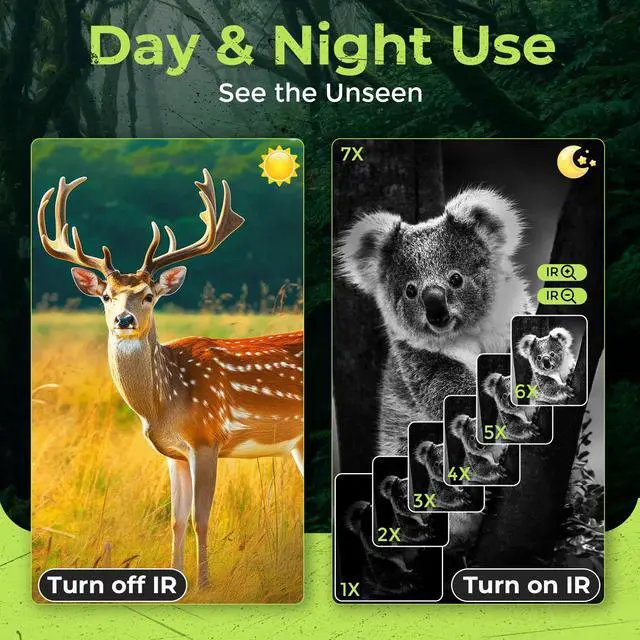 Alt view image 7 of 7 - _Mega Brand Night Vision Goggles, 3.2 HD Screen, 2625FT View Range, 5000mAh Battery, 7 IR Levels, 8X Zoom, 128GB - 4K Night Vision Binoculars Gift Set with Compass for Hunting, Wildlife, Security