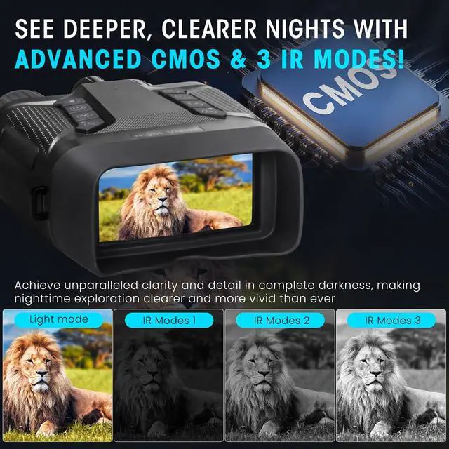 Alt view image 2 of 7 - _Mega Brand Night Vision Goggles for Adults,4K Dual Infrared Night Vision Binoculars with 5000mAh Up to 16H of Use with 32GB Card,and 8X Digital Zoom External Flashlight for Camping and Adventure