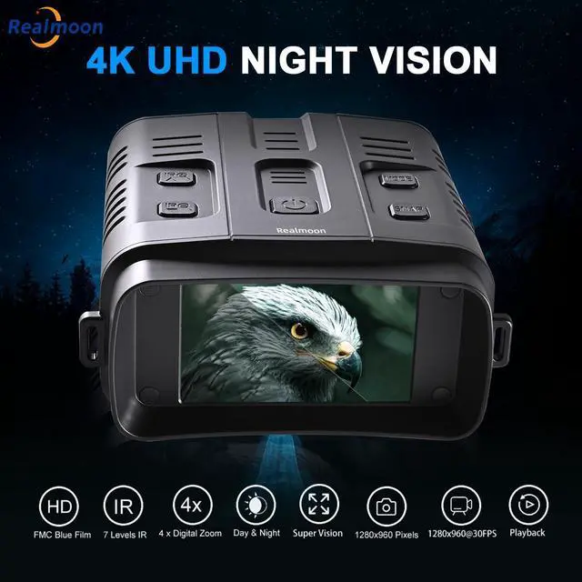 Alt view image 7 of 7 - _Mega Brand Night Vision Goggles 4K Night Vision Binoculars for Adults,10X Digital Zoom, 3''Large Screen Binoculars can Save Photo and Video with 128GB Memory Card & Rechargeable Lithium Battery
