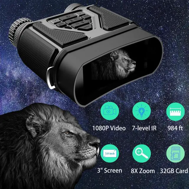 Alt view image 2 of 6 - _Mega Brand Night Vision Goggles-Night Vision Binoculars for Adults, Gifts for Men Him Husband Dad with 8X Zoom, 4000mAh Rechargeable Gear for Hunting & Camping (Black)