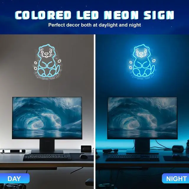 Alt view image 7 of 7 - _Mega Brand Sea Otter Neon Sign - Unique Wall Decor for Kids Bedroom, Gifts for Otter Lovers & Boys Girls, USB-Powered Energy-Efficient Art with Hanging Kit