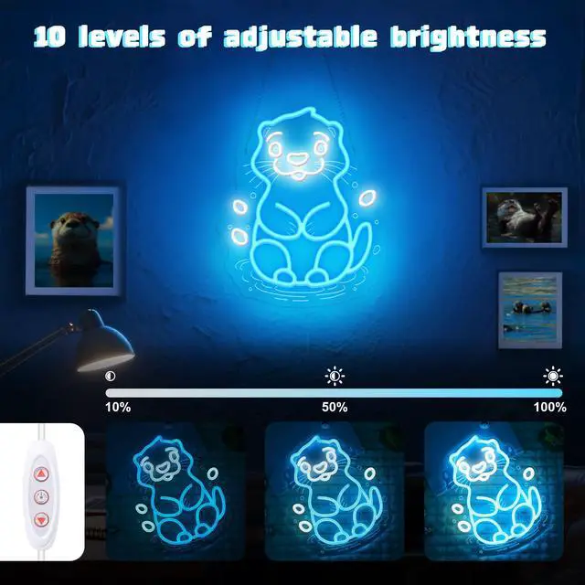 Alt view image 6 of 7 - _Mega Brand Sea Otter Neon Sign - Unique Wall Decor for Kids Bedroom, Gifts for Otter Lovers & Boys Girls, USB-Powered Energy-Efficient Art with Hanging Kit