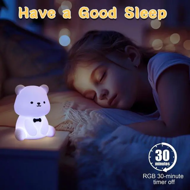 Alt view image 4 of 7 - _Mega Brand VCute Bear Night Light for Kids, Decorate Kids' Bedroom with Silicone Bear Nightlights with 8 Color Lights, Christmas Birthday Gift for Children Toddlers Teens Adults Babies