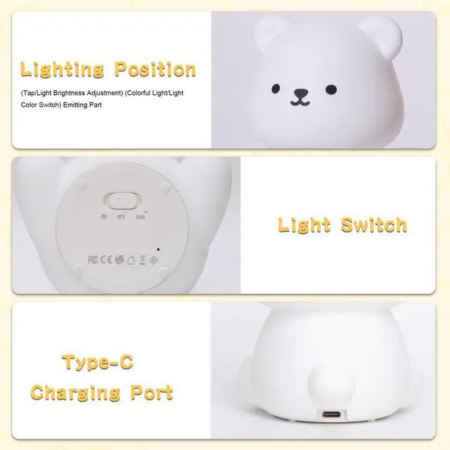 Alt view image 7 of 7 - _Mega Brand VCute Bear Night Light for Kids, Decorate Kids' Bedroom with Silicone Bear Nightlights with 8 Color Lights, Christmas Birthday Gift for Children Toddlers Teens Adults Babies