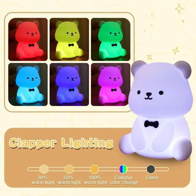 Alt view image 2 of 7 - _Mega Brand VCute Bear Night Light for Kids, Decorate Kids' Bedroom with Silicone Bear Nightlights with 8 Color Lights, Christmas Birthday Gift for Children Toddlers Teens Adults Babies