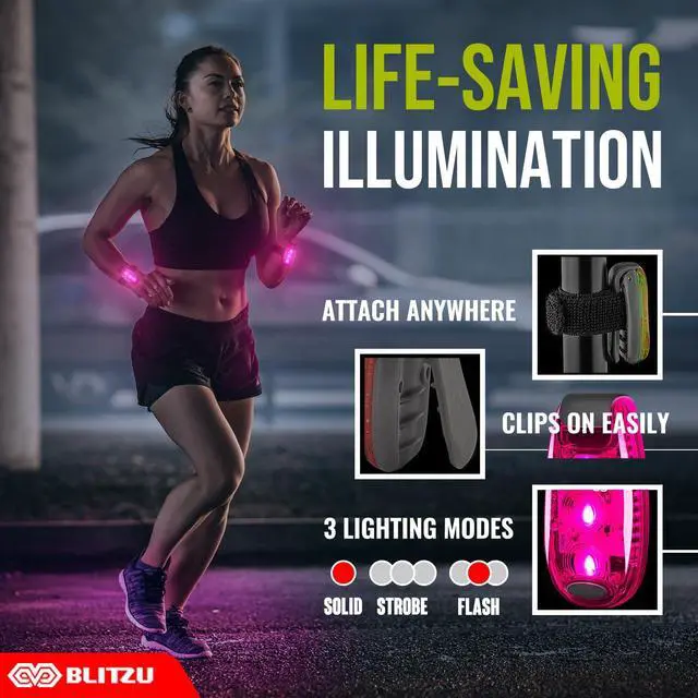 Alt view image 2 of 7 - _Mega Brand 4 Pack LED Safety Light,Clip on Reflective Gear Lights for Walking at Night,Running,Jogging,High Visibility Strobe Light Accessories for Runners,Kids,Hiking,Kayak,Cycling,Camping,Boat Pink