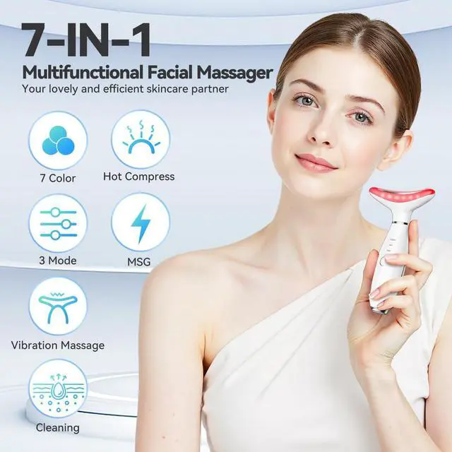 Alt view image 3 of 7 - _Mega Brand 7 Color Neck Face Massager Tool, Facial Massager for Skin Care at Home, Face Sculpting Tool with Thermals, Vibration (White)