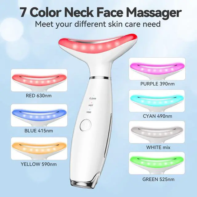 Alt view image 2 of 7 - _Mega Brand 7 Color Neck Face Massager Tool, Facial Massager for Skin Care at Home, Face Sculpting Tool with Thermals, Vibration (White)