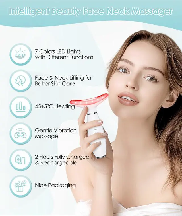 Alt view image 2 of 7 - _Mega Brand 7 Color Neck Face Massager - Facial Massager Tool for Skin Care at Home, Vibrating Face Massager with Thermals, Galvanic Machines White
