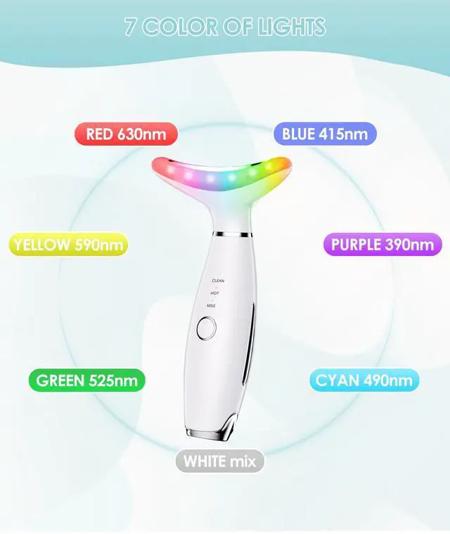 Alt view image 3 of 7 - _Mega Brand 7 Color Neck Face Massager - Facial Massager Tool for Skin Care at Home, Vibrating Face Massager with Thermals, Galvanic Machines White