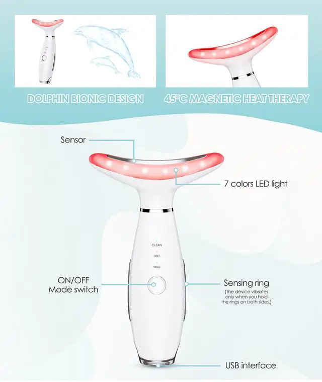 Alt view image 4 of 7 - _Mega Brand 7 Color Neck Face Massager - Facial Massager Tool for Skin Care at Home, Vibrating Face Massager with Thermals, Galvanic Machines White
