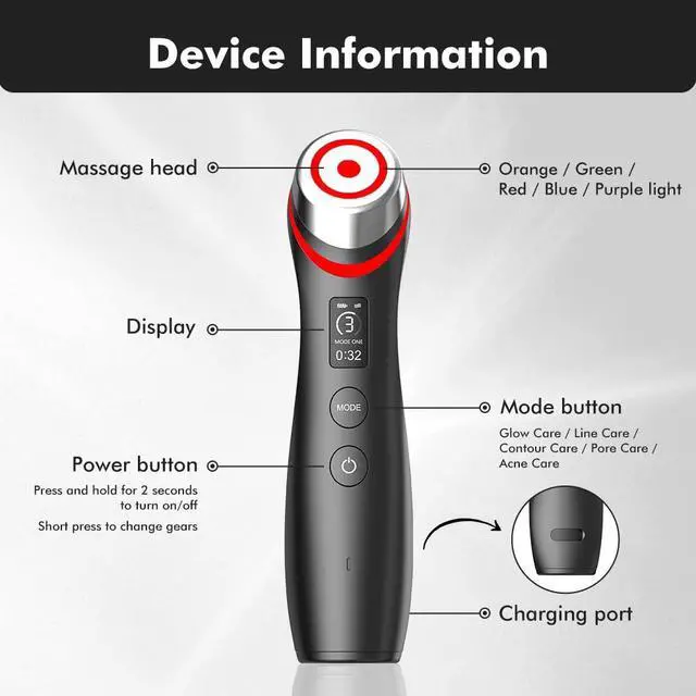 Alt view image 6 of 7 - _Mega Brand Skin Tightening Face Machine, Face Massager Tool with 5 Modes, Enhanced Absorption, Facial Neck Lifting, Firming and Pore Care