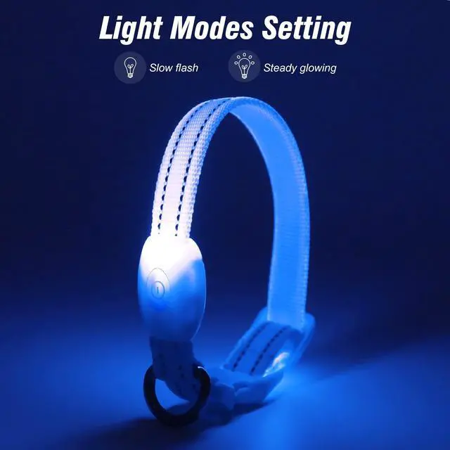 Alt view image 2 of 7 - _Mega Brand Light Up Dog Collars for Small Dogs,LED Dog Collar Light Rechargeable,Fully Adjustable Lighted Dog Collar,Glow in The Dark Dog Collars with Dog Lights for Night Walking,Blue