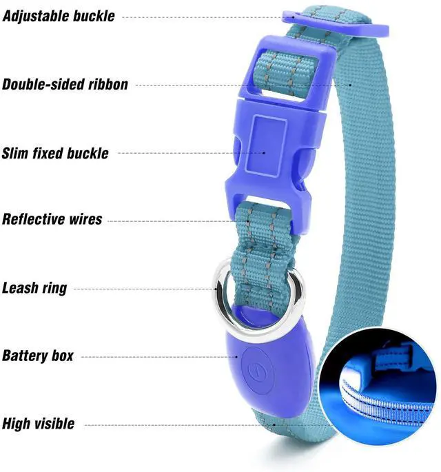 Alt view image 3 of 7 - _Mega Brand Light Up Dog Collars for Small Dogs,LED Dog Collar Light Rechargeable,Fully Adjustable Lighted Dog Collar,Glow in The Dark Dog Collars with Dog Lights for Night Walking,Blue