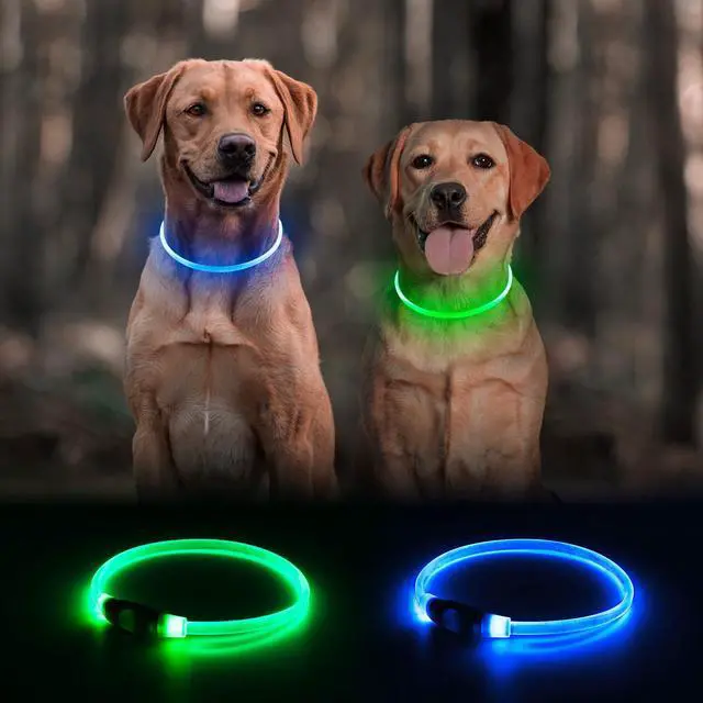 Alt view image 2 of 7 - _Mega Brand 2 Packs Light Up Dog Collar,USB Rechargeable Dog Lights for Night Walking,Adjustable Glow in The Dark Collars for Small Medium Large Dogs,Waterproof Safety Pets Lights Green&Blue
