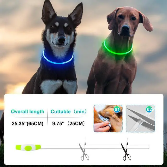 Alt view image 4 of 7 - _Mega Brand 2 Packs Light Up Dog Collar,USB Rechargeable Dog Lights for Night Walking,Adjustable Glow in The Dark Collars for Small Medium Large Dogs,Waterproof Safety Pets Lights Green&Blue