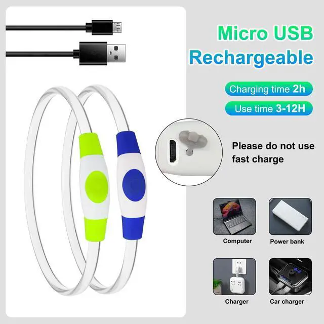 Alt view image 5 of 7 - _Mega Brand 2 Packs Light Up Dog Collar,USB Rechargeable Dog Lights for Night Walking,Adjustable Glow in The Dark Collars for Small Medium Large Dogs,Waterproof Safety Pets Lights Green&Blue