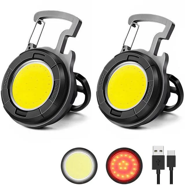 Main image of _Mega Brand Keychain Flashlight 2 Pack, 1000 Lumens EDC Flashlight COB Work Light, Bottle Opener Keychain Mini Pocket Flashlight with Magnet Bracket Folding for Biking Fishing Running