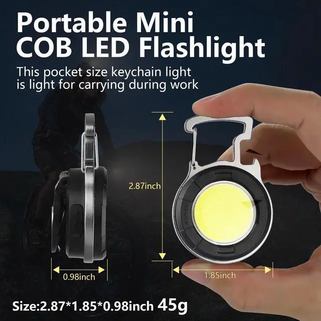 Alt view image 5 of 7 - _Mega Brand Keychain Flashlight 2 Pack, 1000 Lumens EDC Flashlight COB Work Light, Bottle Opener Keychain Mini Pocket Flashlight with Magnet Bracket Folding for Biking Fishing Running
