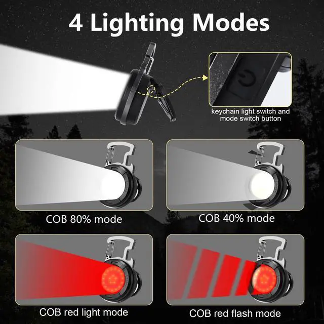 Alt view image 4 of 7 - _Mega Brand Keychain Flashlight 2 Pack, 1000 Lumens EDC Flashlight COB Work Light, Bottle Opener Keychain Mini Pocket Flashlight with Magnet Bracket Folding for Biking Fishing Running