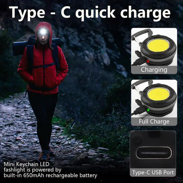 Alt view image 6 of 7 - _Mega Brand Keychain Flashlight 2 Pack, 1000 Lumens EDC Flashlight COB Work Light, Bottle Opener Keychain Mini Pocket Flashlight with Magnet Bracket Folding for Biking Fishing Running