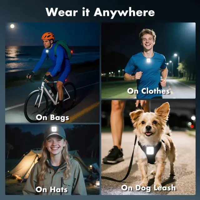 Alt view image 7 of 7 - _Mega Brand 2 Pack Running Lights for Runners - Rechargeable Clip on Flashlight,Dog Flashlights for Night Walking,4 Modes LED Running Light,Safety Lights at Night Running Gear for Jogging,Fishing