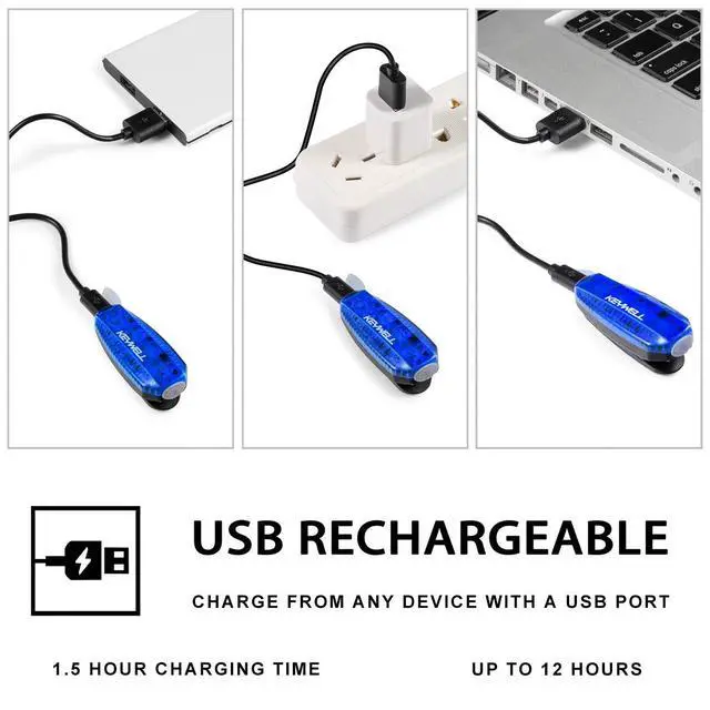 Alt view image 2 of 7 - _Mega Brand USB-C Rechargeable LED Safety Lights(2 Pack)-Clip on Strobe Running Lights for Runners,Joggers,Walkers,Kids,Dogs,Bike Tail Lights-High Visibility Accessories for Reflective Gear(Blue)
