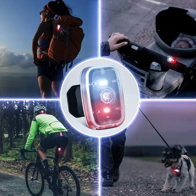 Alt view image 7 of 7 - _Mega Brand Running Lights for Runners Rechargeable LED Safety Lamps USB Rechargeable Clip on Strobe Bicycle Tail Lamps with 5 Modes Flashing Bike Lights for Night Riding Walking Hiking Pet Dog