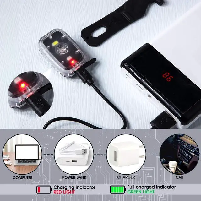 Alt view image 5 of 7 - _Mega Brand Running Lights for Runners Rechargeable LED Safety Lamps USB Rechargeable Clip on Strobe Bicycle Tail Lamps with 5 Modes Flashing Bike Lights for Night Riding Walking Hiking Pet Dog