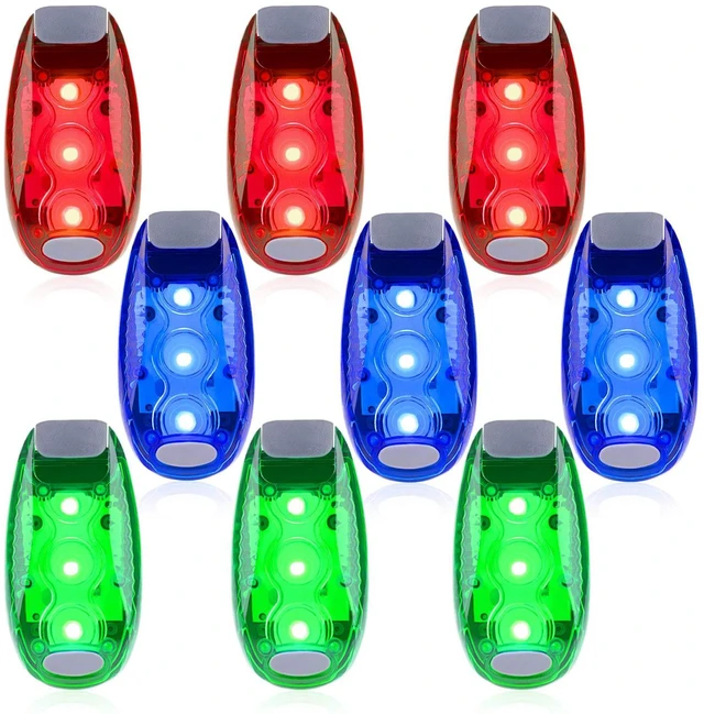 Main image of 9 Pack LED Safety Lights, Clip-On Flashing Strobe Lights for Night | High Visibility LED Clip-On Safety Lights In Red, Blue And Green For Running, Walking And Cycling. Wear On Clothes Or Gear.