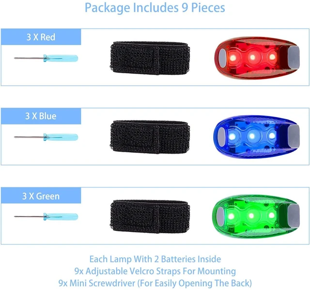 Alt view image 4 of 7 - 9 Pack LED Safety Lights, Clip-On Flashing Strobe Lights for Night | High Visibility LED Clip-On Safety Lights In Red, Blue And Green For Running, Walking And Cycling. Wear On Clothes Or Gear.