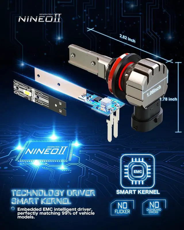 Alt view image 4 of 7 - _Mega Brand H11 Bulbs, H11 Fog Light, 300% Brightness 6500K Cool White, 1:1 Mini Size, Plug-N-Play, IP68 Waterproof Fanless Wireless in-Line H8 H9 Bulbs (Pack of 2)
