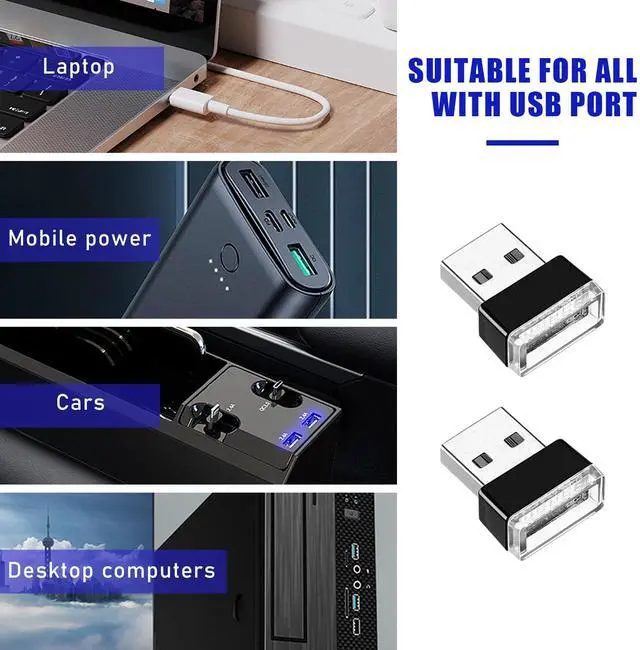 Alt view image 3 of 6 - 2 PCS USB LED Car Interior Atmosphere Lamp, Portable Mini LED Night Light, Plug-in USB Interface Trunk Ambient Lighting Kit, Universal Interior Car Accessories (Red+Blue)