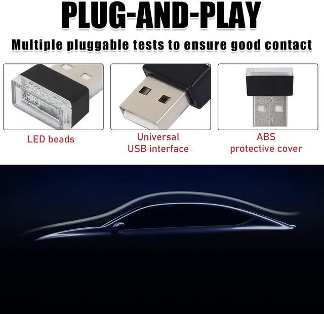 Alt view image 4 of 6 - 2 PCS USB LED Car Interior Atmosphere Lamp, Portable Mini LED Night Light, Plug-in USB Interface Trunk Ambient Lighting Kit, Universal Interior Car Accessories (Red+Blue)