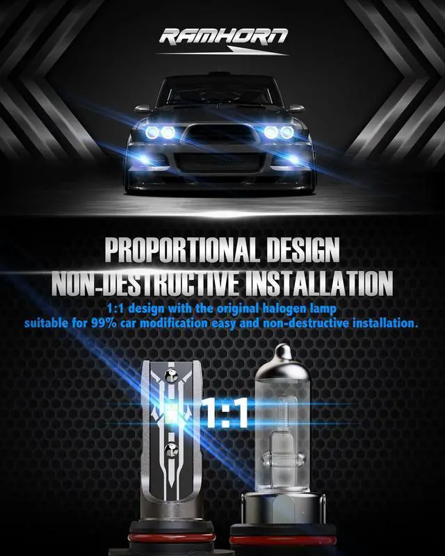 Alt view image 5 of 6 - _Mega Brand 9005 Bulbs, 300% Brightness 6500K Fanless Instant Plug In Fog Light, Pack of 2