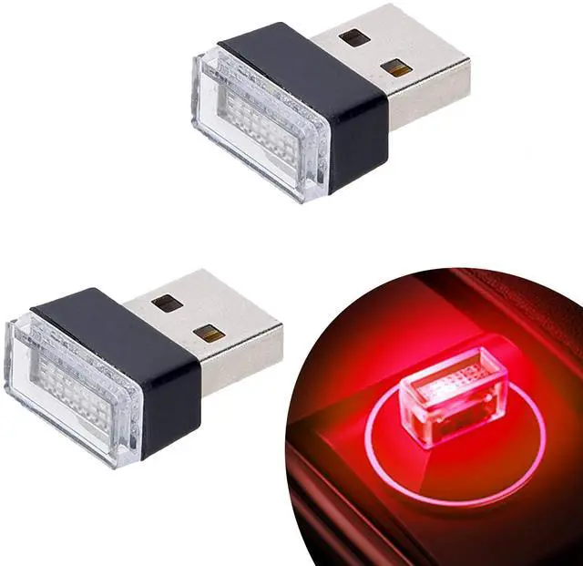 Main image of _Mega Brand 2 Pcs Red Universal Mini USB LED Car Interior Ambient Atmosphere Lights for Car Interior Trunk Ambient Atmosphere