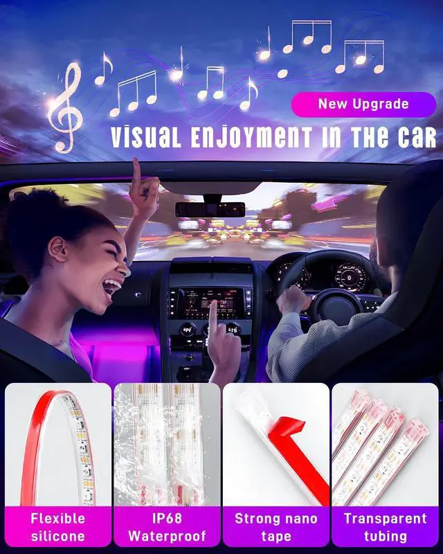 Alt view image 2 of 7 - _Mega Brand LED Interior Light for Car, RGB USB Under Dash Lighting, Footwell Neon Internal Lights Kit, Smart APP and Remote Dual Control, Multicolor Music and Mic Mode,48LEDs