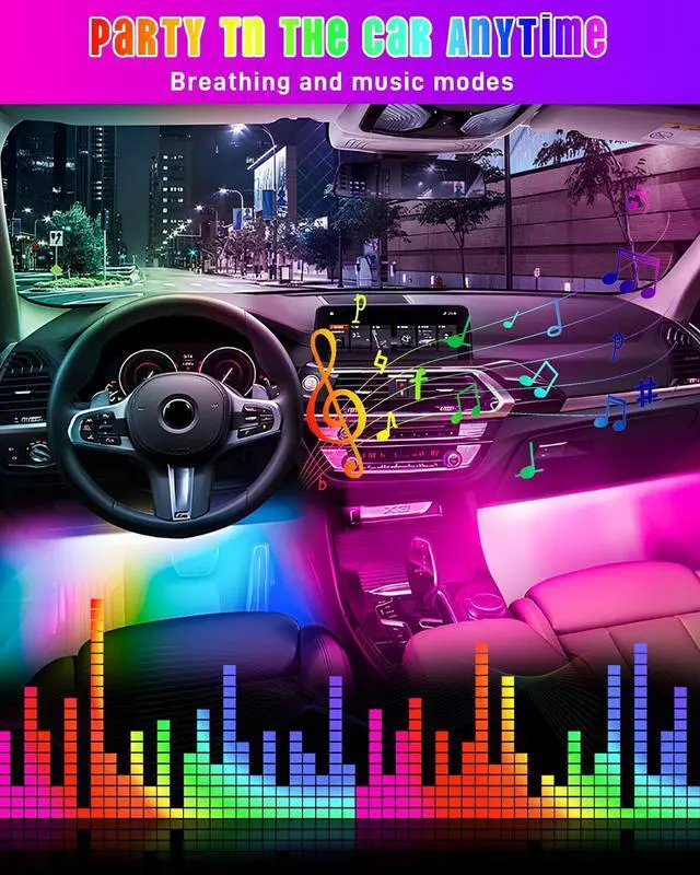 Alt view image 3 of 7 - _Mega Brand LED Interior Light for Car, RGB USB Under Dash Lighting, Footwell Neon Internal Lights Kit, Smart APP and Remote Dual Control, Multicolor Music and Mic Mode,48LEDs