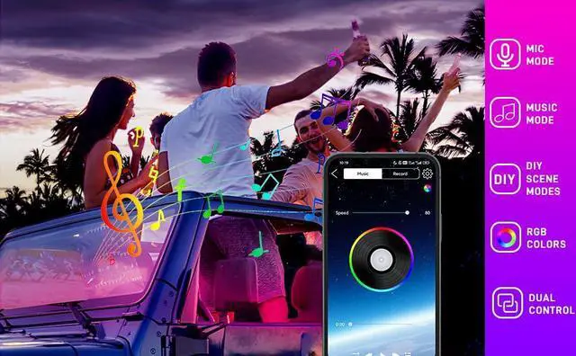 Alt view image 7 of 7 - _Mega Brand LED Interior Light for Car, RGB USB Under Dash Lighting, Footwell Neon Internal Lights Kit, Smart APP and Remote Dual Control, Multicolor Music and Mic Mode,48LEDs