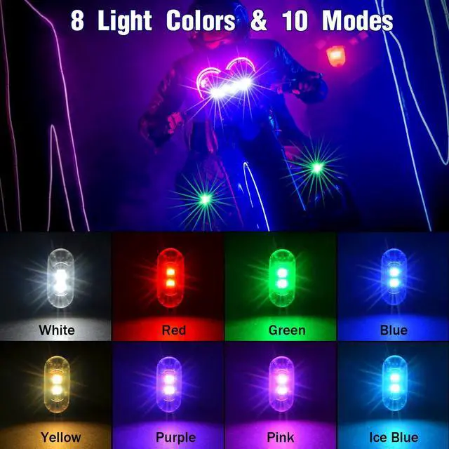 Alt view image 2 of 7 - _Mega Brand 4PCS Wireless LED Strobe Lights with Remote Control, 8 Colors Rechargeable Led Lights Anti-Collision LED Emergency Warning Lights for Car Motorcycle Bike Drone Aircraft