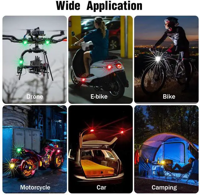 Alt view image 6 of 7 - _Mega Brand 4PCS Wireless LED Strobe Lights with Remote Control, 8 Colors Rechargeable Led Lights Anti-Collision LED Emergency Warning Lights for Car Motorcycle Bike Drone Aircraft