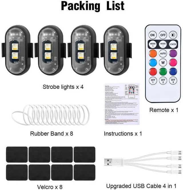 Alt view image 7 of 7 - _Mega Brand 4PCS Wireless LED Strobe Lights with Remote Control, 8 Colors Rechargeable Led Lights Anti-Collision LED Emergency Warning Lights for Car Motorcycle Bike Drone Aircraft