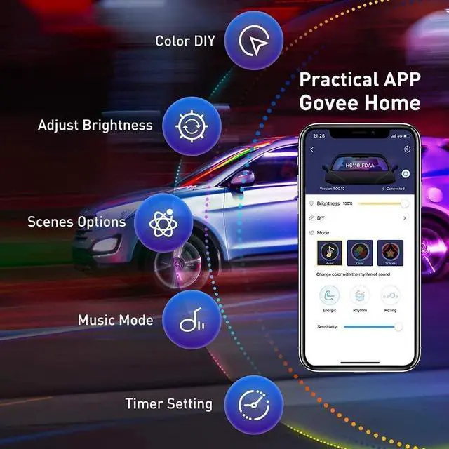 Alt view image 4 of 7 - _Mega Brand Car Lights, Smart RGBIC Interior Car Lights with APP, Remote Control, LED Lights for Car Decor, DIY Mode and Multiple Scene Options, 2 Lines Design 72 LED Lights for Car