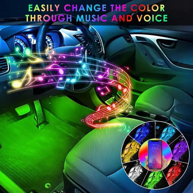 Alt view image 4 of 7 - _Mega Brand Interior LED Strip Light - 48 LED DIY 16 Million Colors, Microphone App Control, Smart Phone Music Sync RGB Under Dash Waterproof Lighting Kit with Car Charger, USB DC 12V