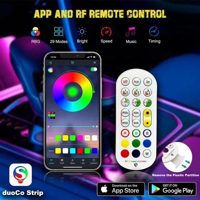 Alt view image 3 of 7 - _Mega Brand Interior Car LED Strip Lights, RGB USB Ambient Lighting with Fiber Optic, EL Wire Car Accessories (2 in 1)