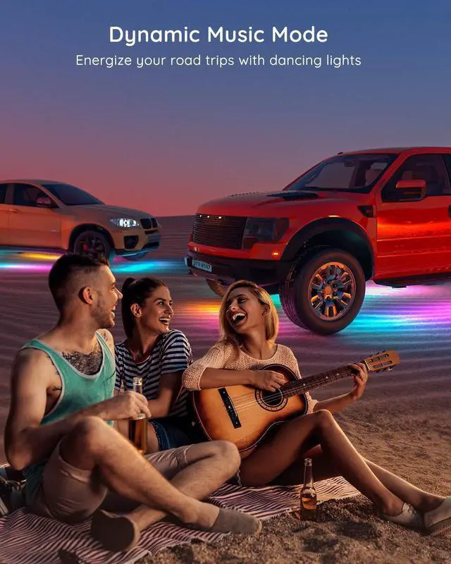 Alt view image 5 of 7 - _Mega Brand Underglow Car Lights, 4pcs RGBIC Smart LED Lights for Cars with 16 Million Colors and 10 Scene Modes, App Control, Neon Accent Strip Lights for SUVs, Trucks, DC 12-24V