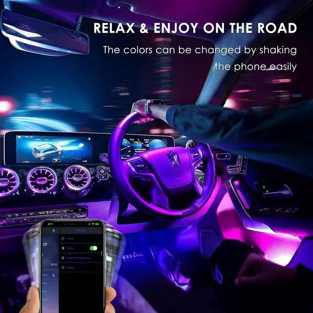 Alt view image 6 of 7 - _Mega Brand Interior LED Strip Light - 48 LED DIY 16 Million Colors, Microphone App Control, Smart Phone Music Sync RGB Under Dash Waterproof Lighting Kit with Car Charger, USB DC 12V