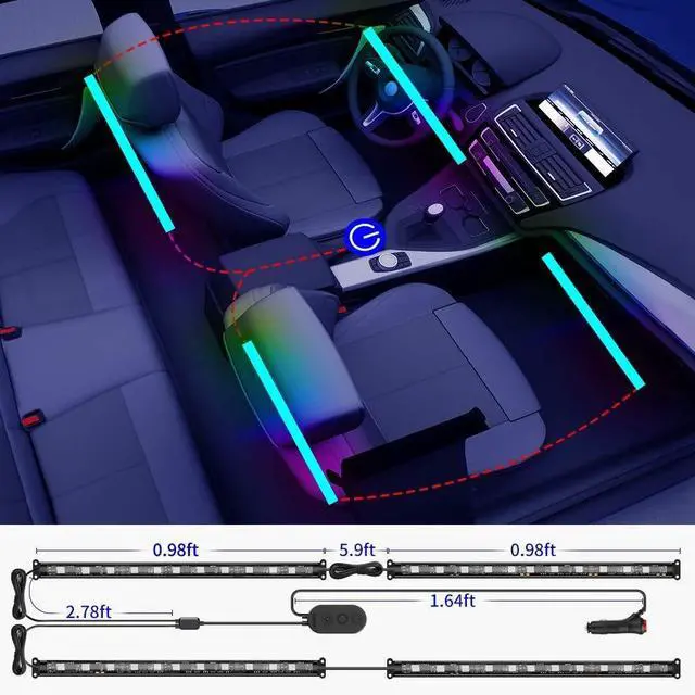 Alt view image 6 of 7 - _Mega Brand Car Lights, Smart RGBIC Interior Car Lights with APP, Remote Control, LED Lights for Car Decor, DIY Mode and Multiple Scene Options, 2 Lines Design 72 LED Lights for Car