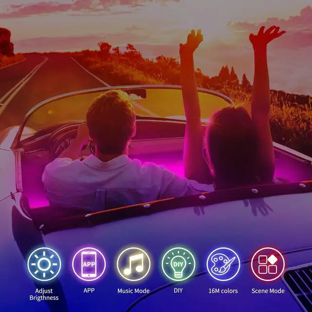 Alt view image 2 of 7 - _Mega Brand Interior LED Strip Light - 48 LED DIY 16 Million Colors, Microphone App Control, Smart Phone Music Sync RGB Under Dash Waterproof Lighting Kit with Car Charger, USB DC 12V