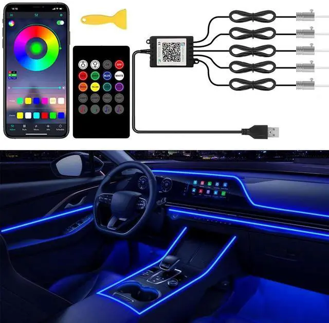 Main image of _Mega Brand Interior Car Lights with Wireless APP and Remote Control, 5 in 1 RGB Ambient Lighting Kit with 236 inches Fiber Optic, 16 Million Colors Car Neon Strip with Music Mode